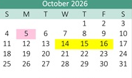 District School Academic Calendar for Bridgeport Elementary for October 2026