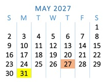 District School Academic Calendar for Beardsley Elementary School for May 2027