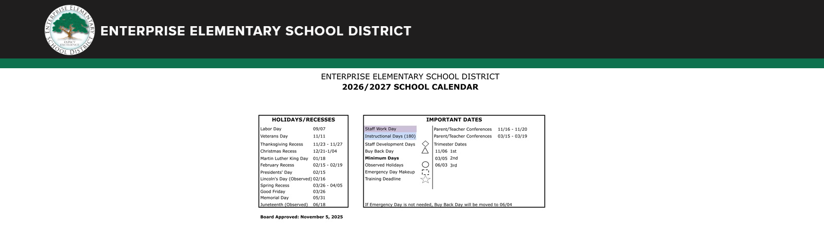 District School Academic Calendar Key for Lassen View Elementary