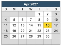 District School Academic Calendar for J. H. Workman Middle School for April 2027