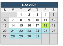 District School Academic Calendar for J. H. Workman Middle School for December 2026