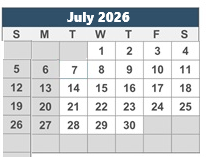 District School Academic Calendar for J. H. Workman Middle School for July 2026