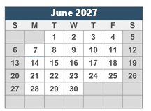 District School Academic Calendar for J. H. Workman Middle School for June 2027