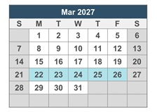 District School Academic Calendar for J. H. Workman Middle School for March 2027