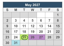 District School Academic Calendar for J. H. Workman Middle School for May 2027