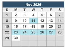 District School Academic Calendar for J. H. Workman Middle School for November 2026
