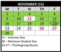 District School Academic Calendar for Heritage K-8 Charter for November 2026