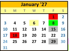 District School Academic Calendar for Mountain View Elem for January 2027