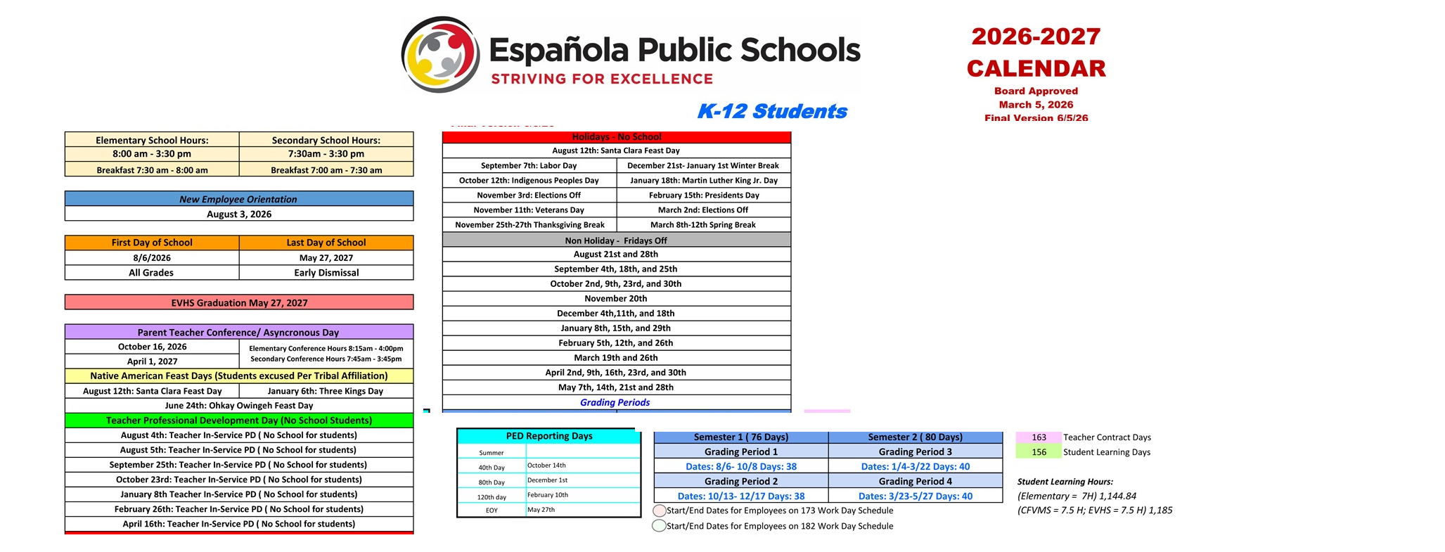 District School Academic Calendar Key for Mountain View Elem