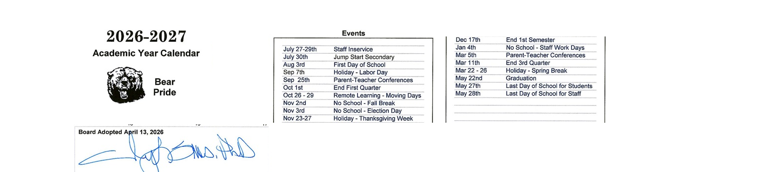 District School Academic Calendar Key for Van Stone Elementary