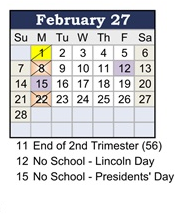 District School Academic Calendar for Etiwanda Intermediate for February 2027