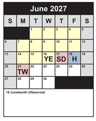 District School Academic Calendar for Langley High for June 2027