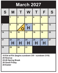 District School Academic Calendar for Langley High for March 2027