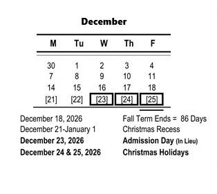 District School Academic Calendar for Grange Middle for December 2026