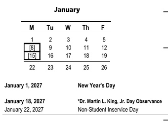 District School Academic Calendar for Grange Middle for January 2027