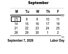 District School Academic Calendar for Grange Middle for September 2026