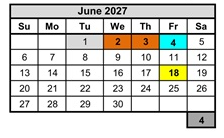 District School Academic Calendar for Burney Junior-senior High for June 2027