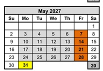 District School Academic Calendar for Burney Junior-senior High for May 2027