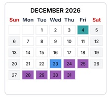 District School Academic Calendar for Fall River Elementary for December 2026