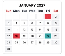 District School Academic Calendar for Fall River Elementary for January 2027