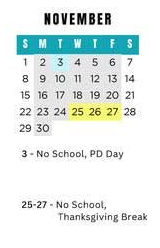 District School Academic Calendar for Neithercut Elementary School for November 2026