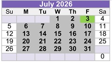 District School Academic Calendar for Cordova High for July 2026