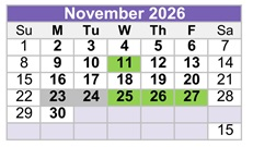District School Academic Calendar for Cordova High for November 2026