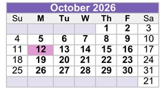 District School Academic Calendar for Cordova High for October 2026