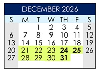 District School Academic Calendar for Courreges (roch) Elementary for December 2026