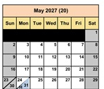 District School Academic Calendar for Fair (J. Wilbur) Junior High for May 2027
