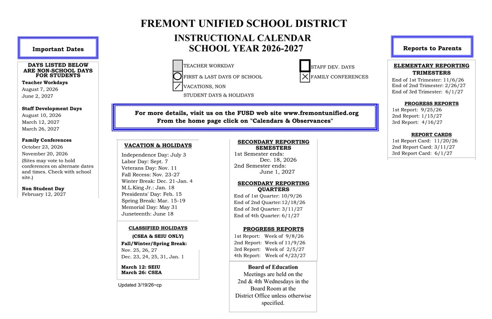 District School Academic Calendar Key for Vista Alternative