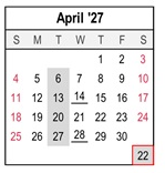 District School Academic Calendar for Valley Preparatory Academy Charter for April 2027