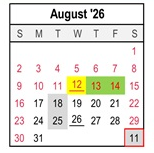 District School Academic Calendar for Valley Preparatory Academy Charter for August 2026