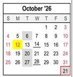 District School Academic Calendar for Valley Preparatory Academy Charter for October 2026