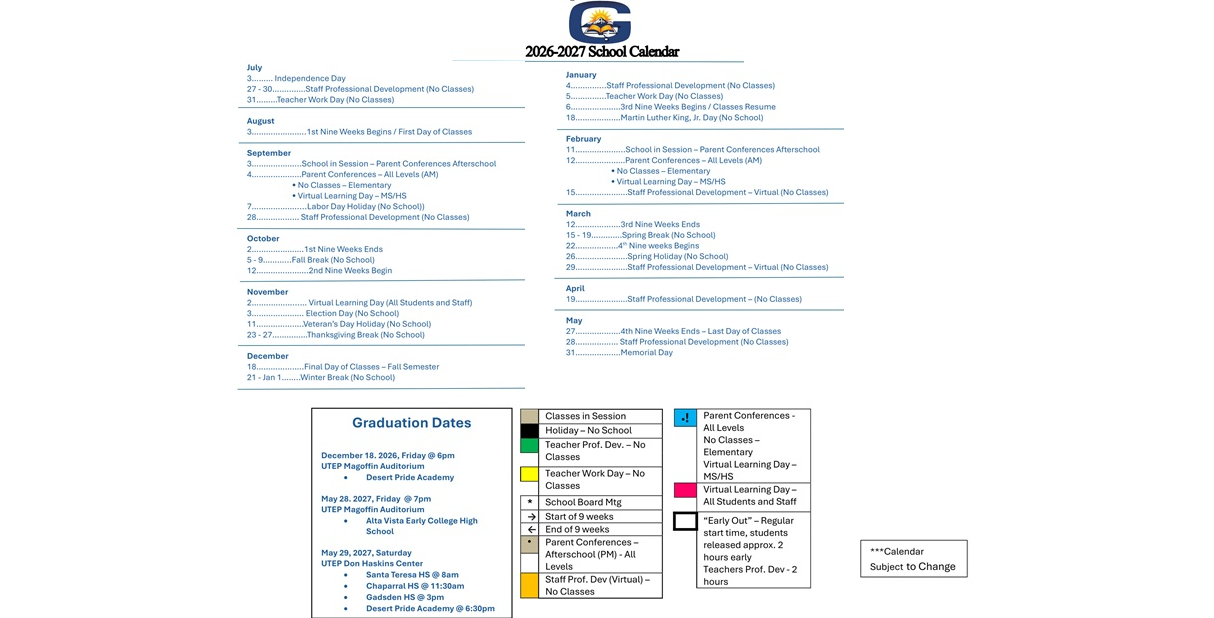 District School Academic Calendar Key for Mesquite Elementary