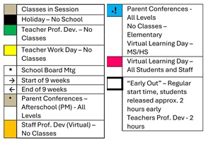 District School Academic Calendar Legend for Mesquite Elementary