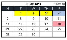 District School Academic Calendar for Canyon Elementary for June 2027