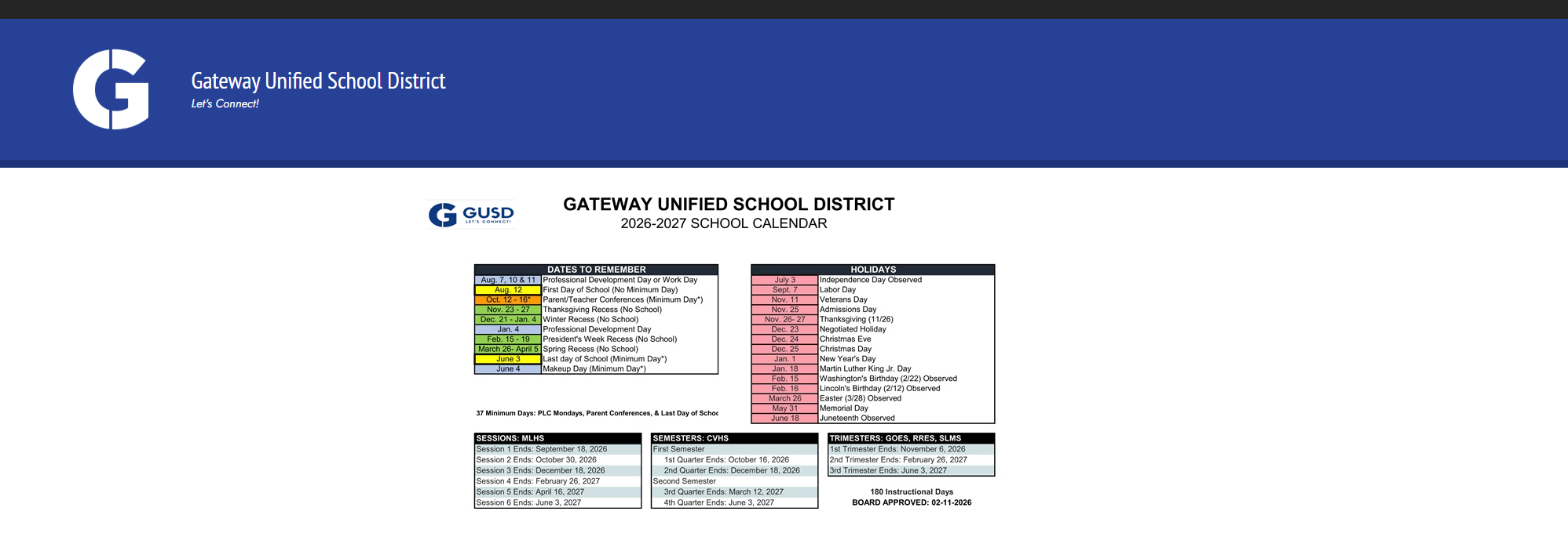 District School Academic Calendar Key for Canyon Elementary
