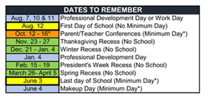 District School Academic Calendar Legend for Canyon Elementary