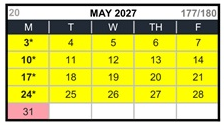 District School Academic Calendar for Canyon Elementary for May 2027