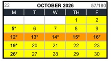 District School Academic Calendar for Canyon Elementary for October 2026
