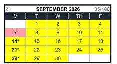 District School Academic Calendar for Canyon Elementary for September 2026