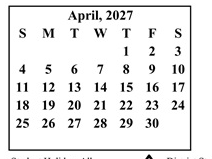 District School Academic Calendar for Verdugo Academy for April 2027