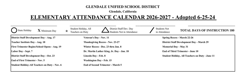 District School Academic Calendar Key for Verdugo Academy