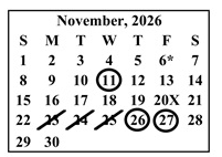District School Academic Calendar for Verdugo Academy for November 2026