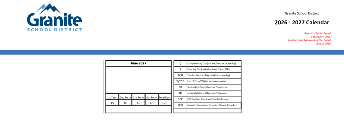 District School Academic Calendar Key for Rosecrest School