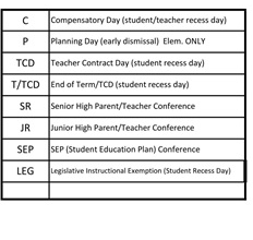 District School Academic Calendar Legend for Rosecrest School