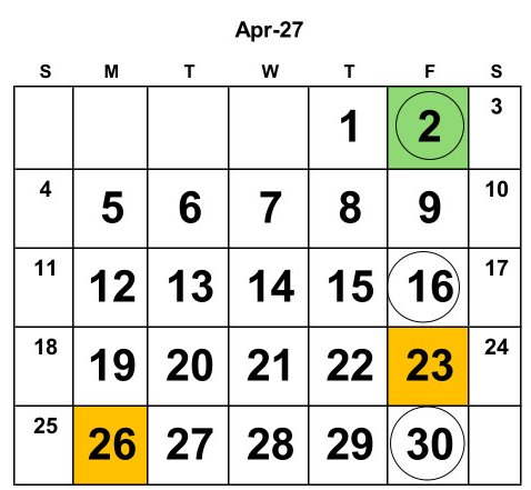 District School Academic Calendar for Bluewater Elementary for April 2027
