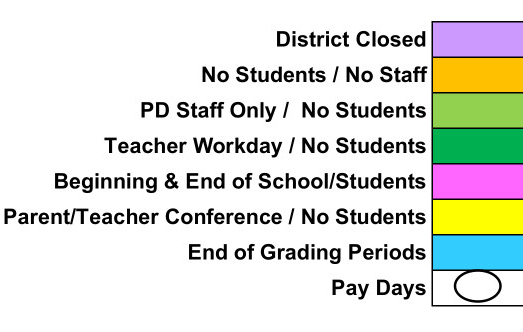 District School Academic Calendar Legend for Bluewater Elementary