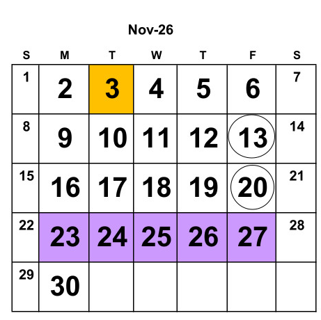 District School Academic Calendar for Bluewater Elementary for November 2026